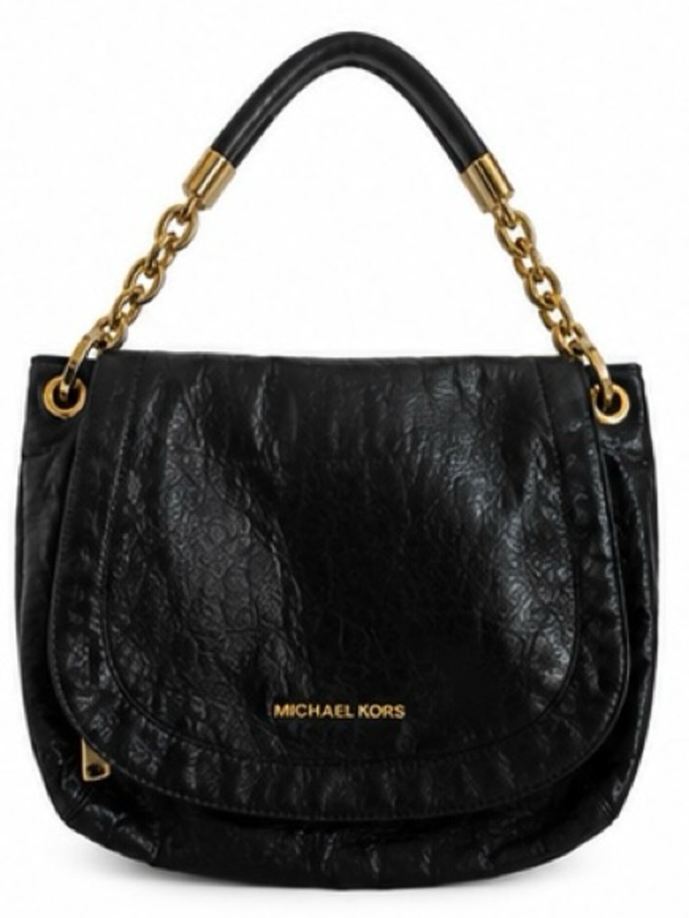 Michael Kors Black Leather Shoulder Bag Gold Chain Strap Large Flap Purse